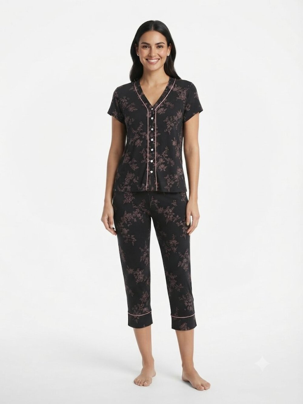 LIZ CLAIRBORNE Black Floral 2-Piece Pajama Set Cozy Large